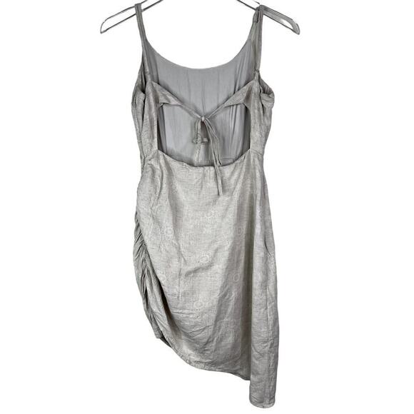 Anthropologie Flat White Linen Cotton Asymmetrical Mini Dress Beige Back Cut Out - Picture 10 of 10